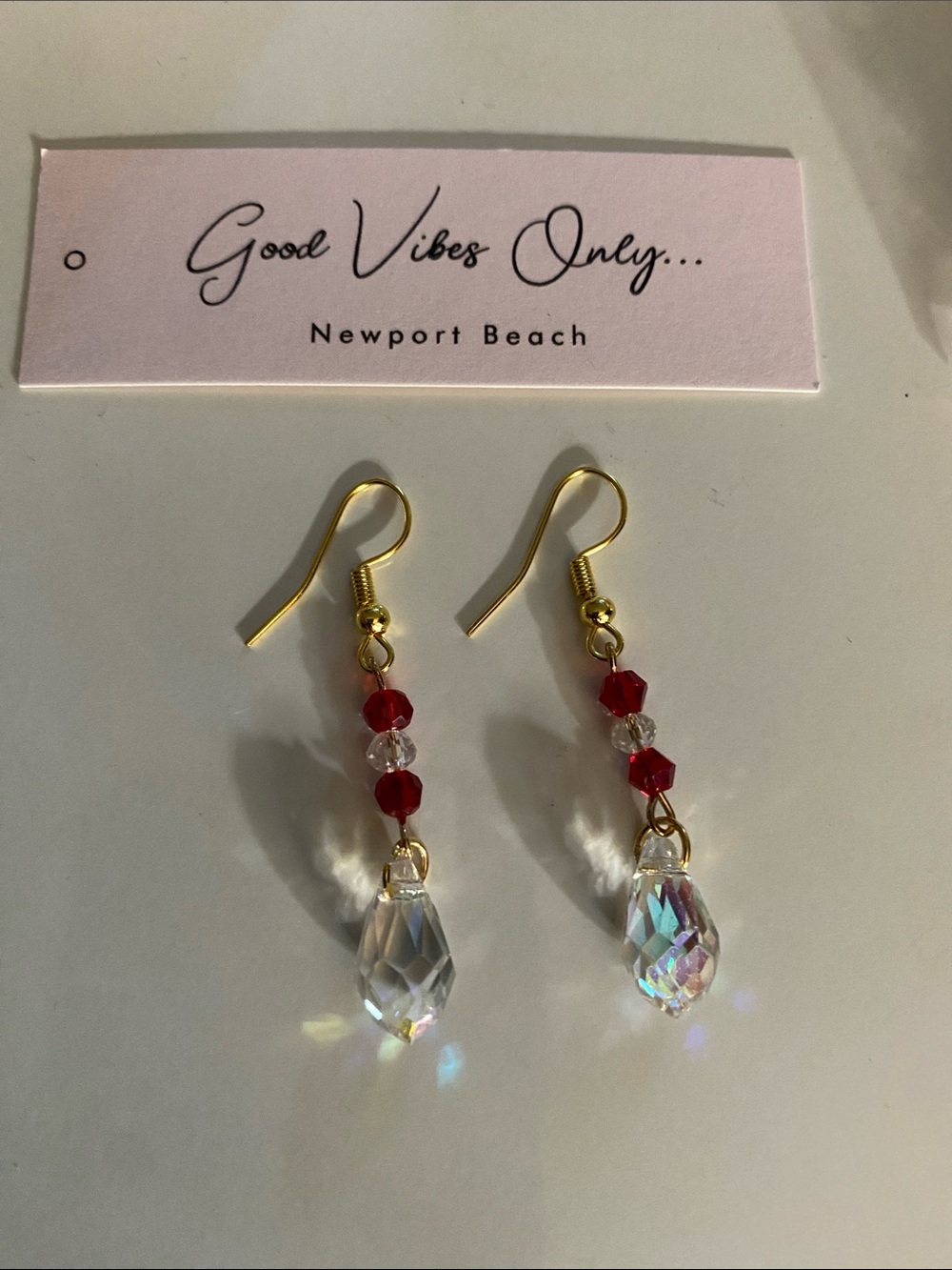 Good Vibes Only Newport Beach Red Crystal Drop Earrings